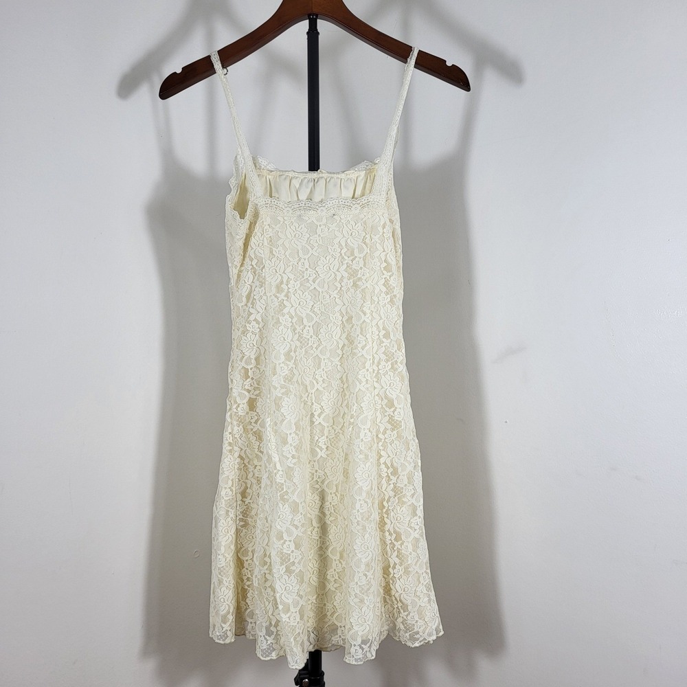Cream Floral Lace Empire Waist Mini Dress Sleeveless Coquette Romantic Cream